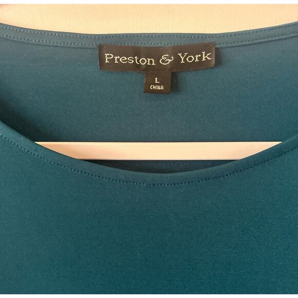 Preston and York Green Blue Large Top Blouse Long Sleeve Elastic Ruffled Wrist - Picture 2 of 6